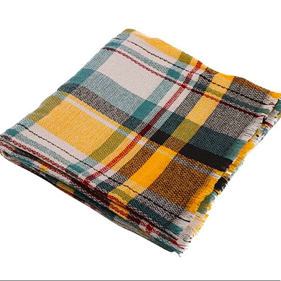Soft Plaid Scarf Yellow Cream NWT - Picture 7 of 7
